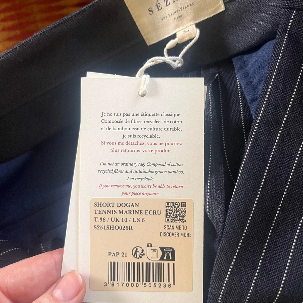 Sezane Navy Striped High Waist Shorts - Picture 4 of 5